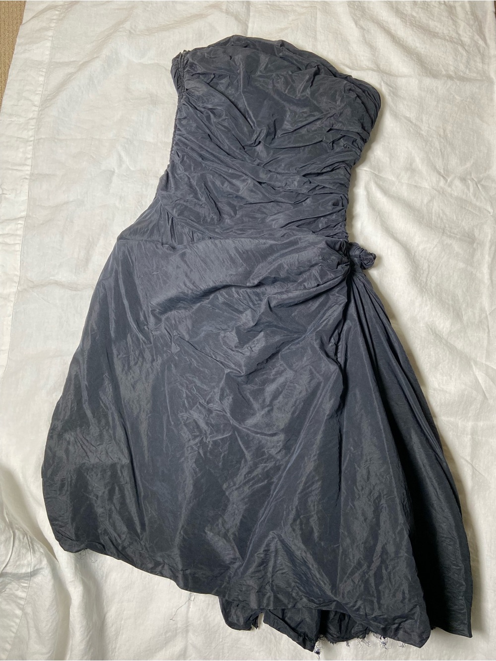 Vintage Silk Strapless Ruched Cocktail Dress in Charcoal Gray Medium